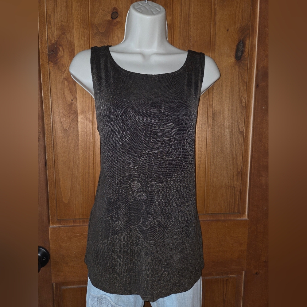 Chico's Travelers Brown Floral Jacquard Tank Top